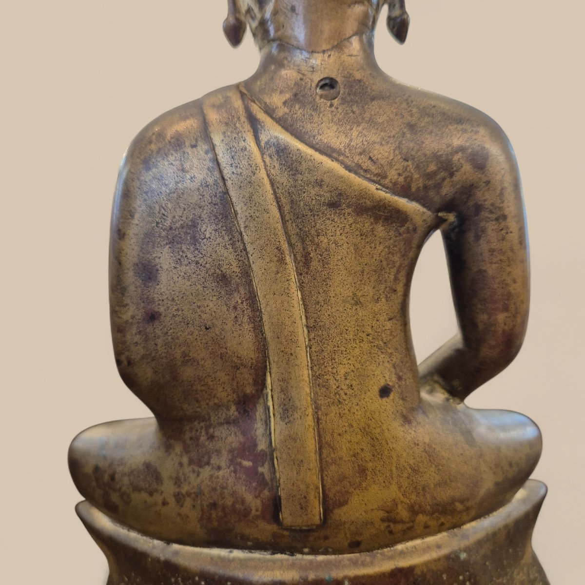 Gilded Bronze Seated Buddha, Dhyani Mudra, Ayutthaya, Thailand, 19th Century-photo-3