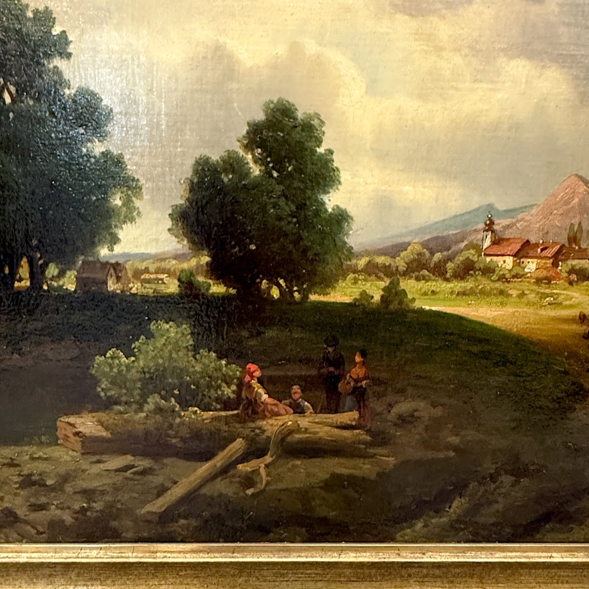 Peinture "Chemin de campagne sous ciel dramatique", signée A. Pick, 1881-photo-2