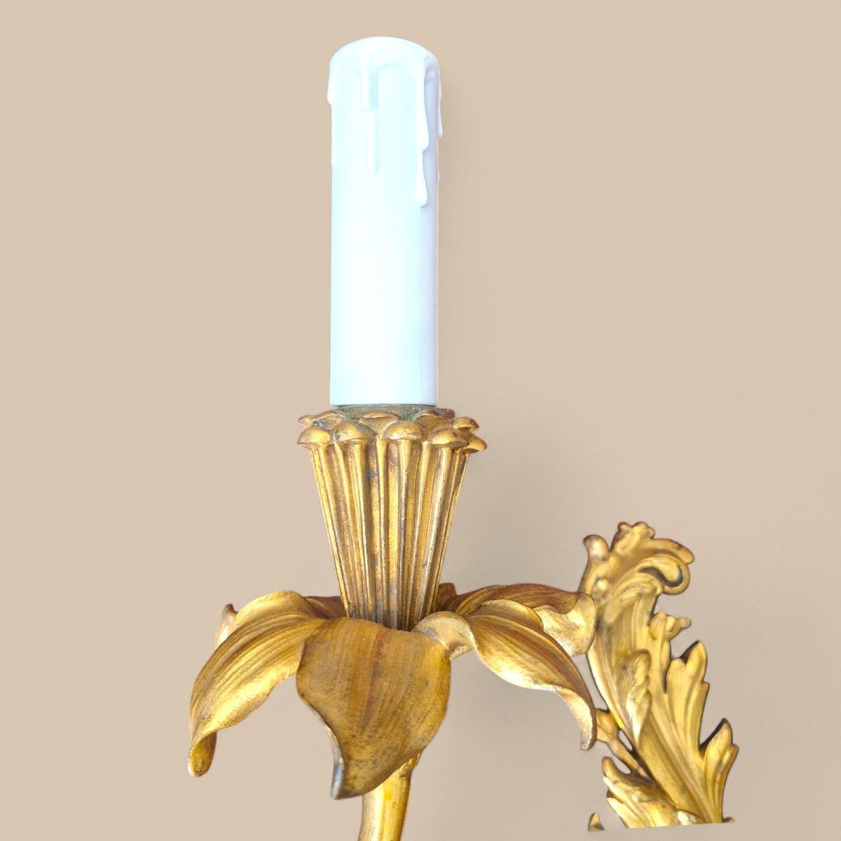 Paire d’appliques murales à deux bras de lumière en bronze doré, de style Régence, XIXe siècle-photo-1