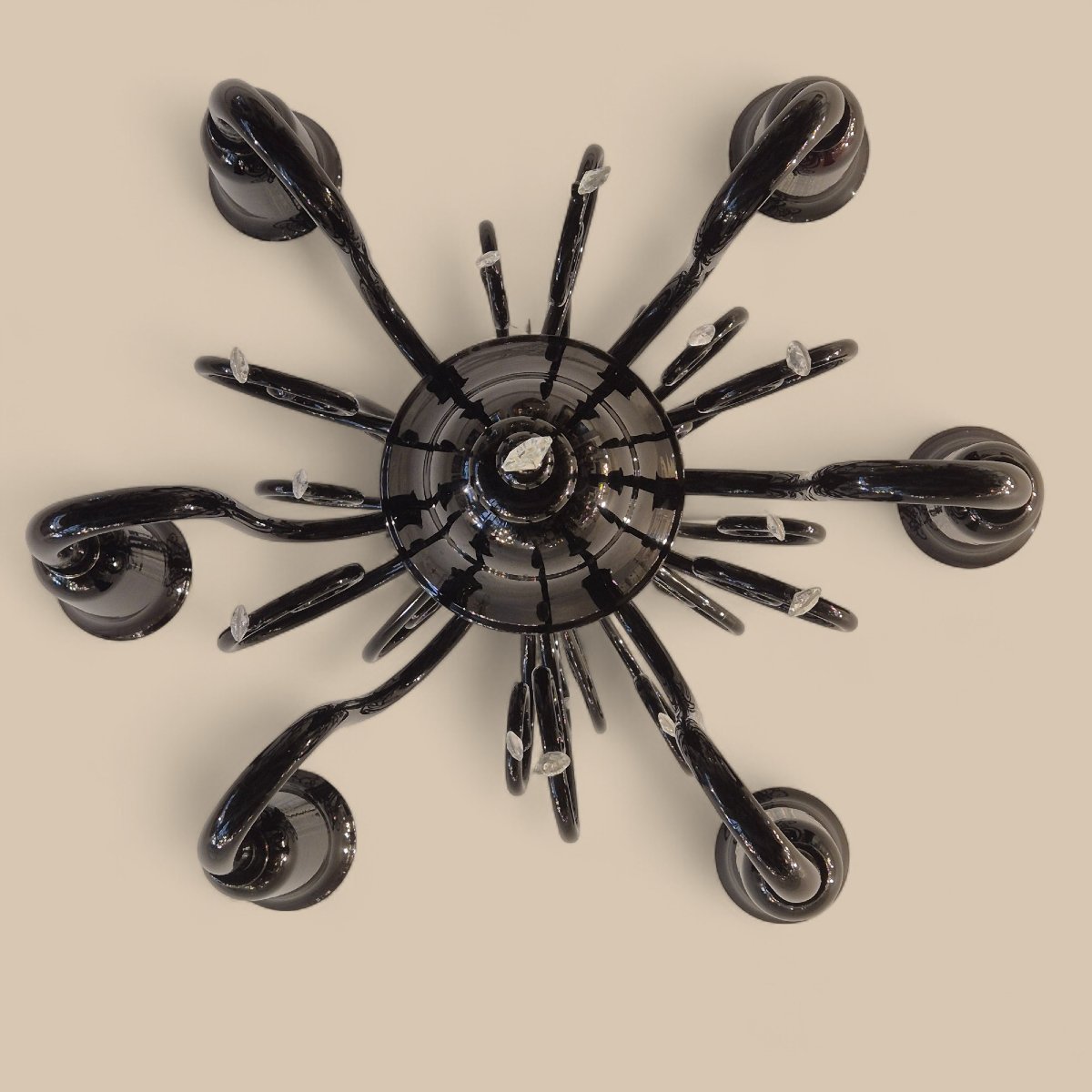 Lustre Murano en verre noir à six lumières, par Gianni & Loris Signoretto pour Fendi, 1990-photo-2