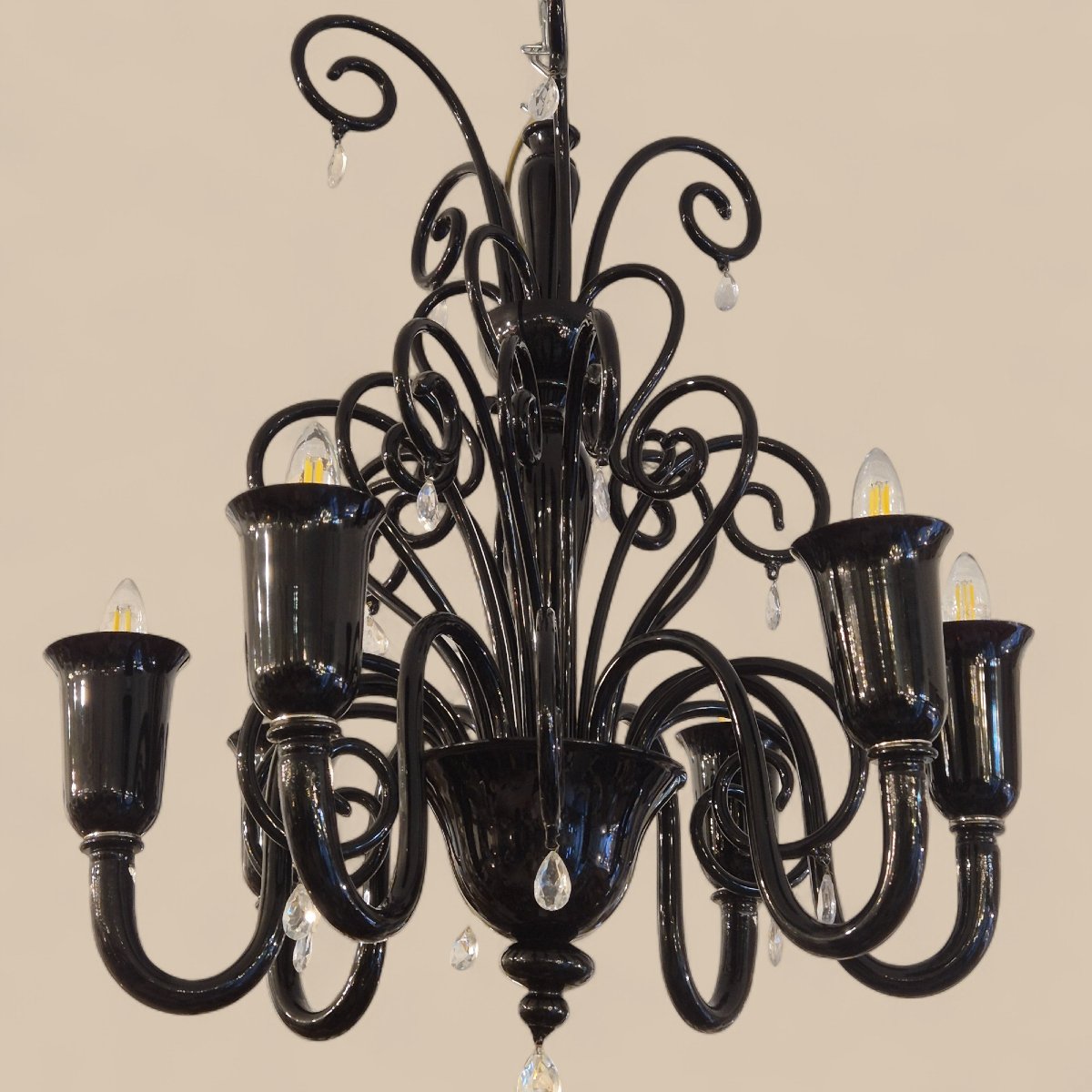 Lustre Murano en verre noir à six lumières, par Gianni & Loris Signoretto pour Fendi, 1990-photo-3