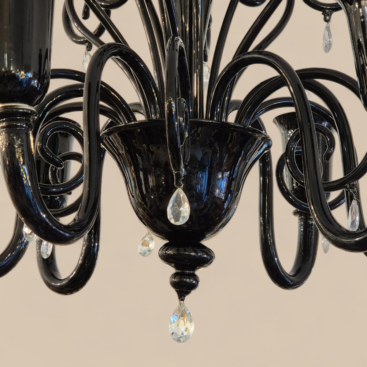 Lustre Murano en verre noir à six lumières, par Gianni & Loris Signoretto pour Fendi, 1990-photo-4