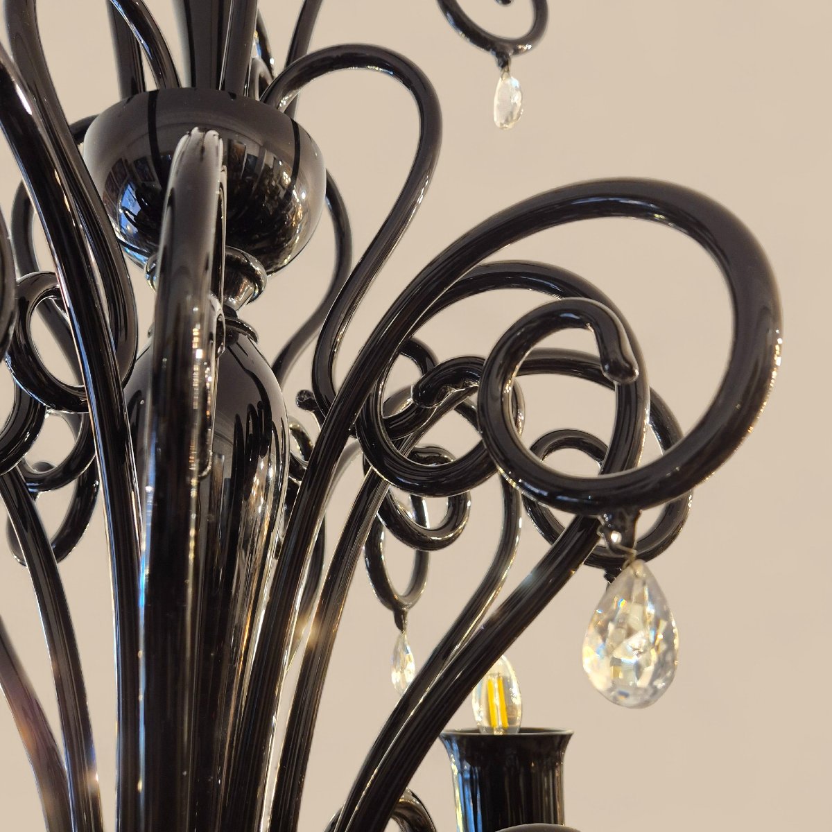 Lustre Murano en verre noir à six lumières, par Gianni & Loris Signoretto pour Fendi, 1990-photo-1