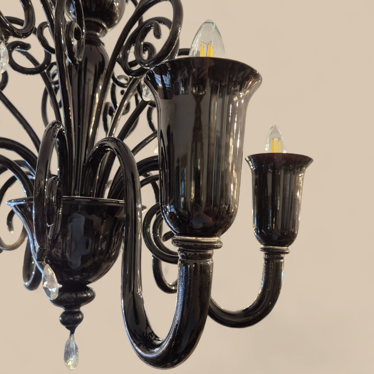 Lustre Murano en verre noir à six lumières, par Gianni & Loris Signoretto pour Fendi, 1990-photo-3