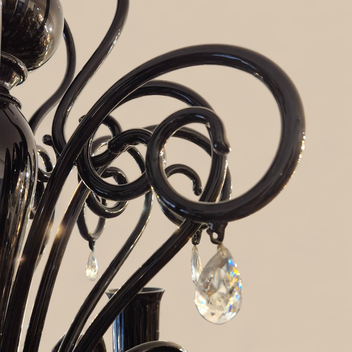 Lustre Murano en verre noir à six lumières, par Gianni & Loris Signoretto pour Fendi, 1990-photo-4