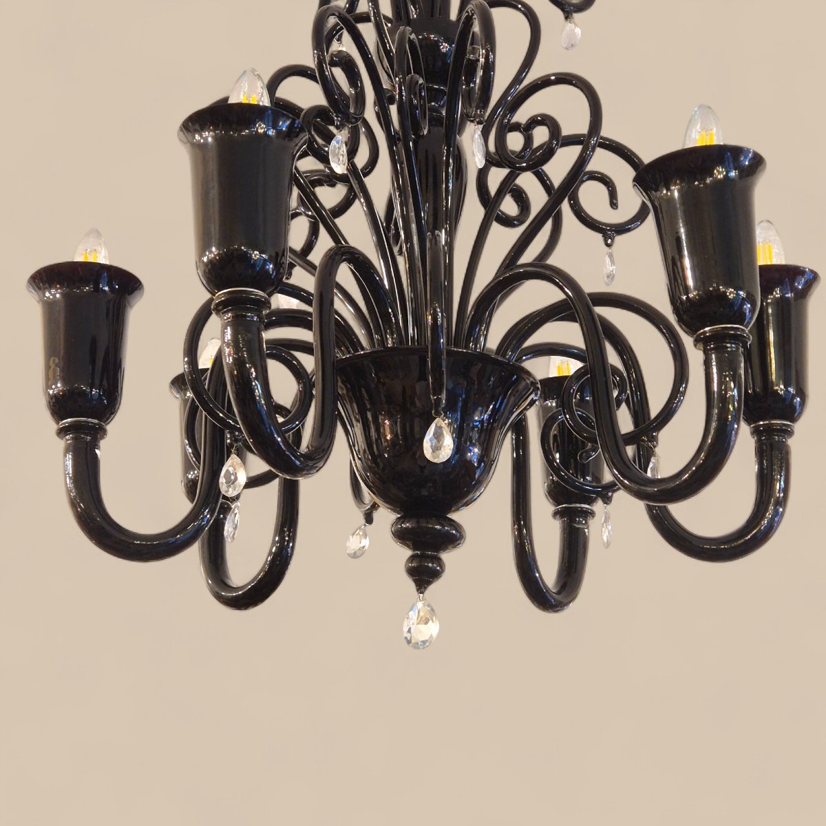 Lustre Murano en verre noir à six lumières, par Gianni & Loris Signoretto pour Fendi, 1990-photo-6