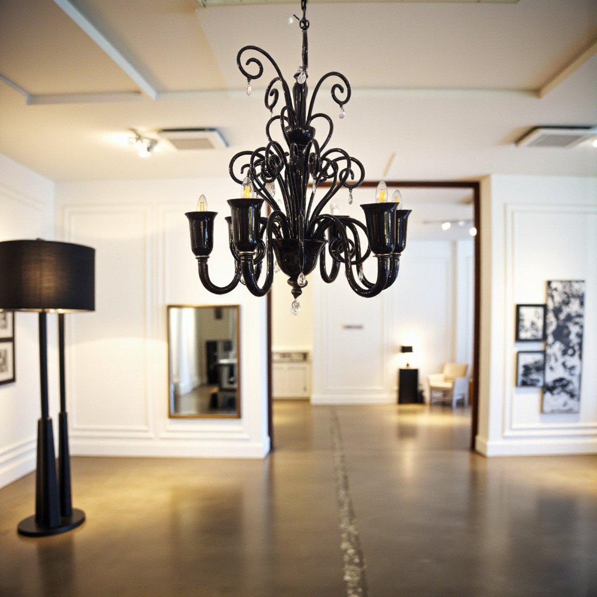 Lustre Murano en verre noir à six lumières, par Gianni & Loris Signoretto pour Fendi, 1990-photo-8