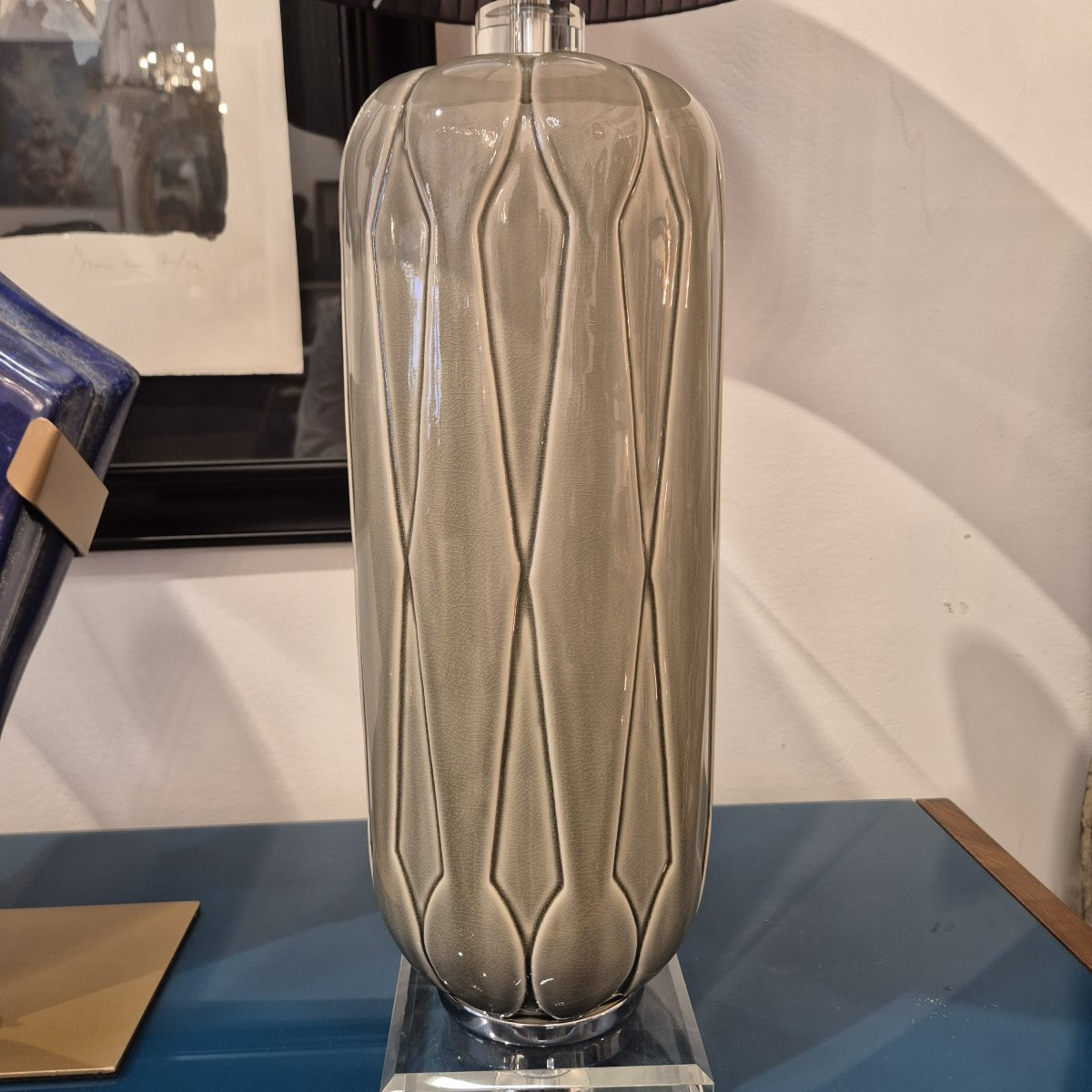 Pair Of Vintage Celadon Ceramic Table Lamps, Italy, Circa 1970-photo-3