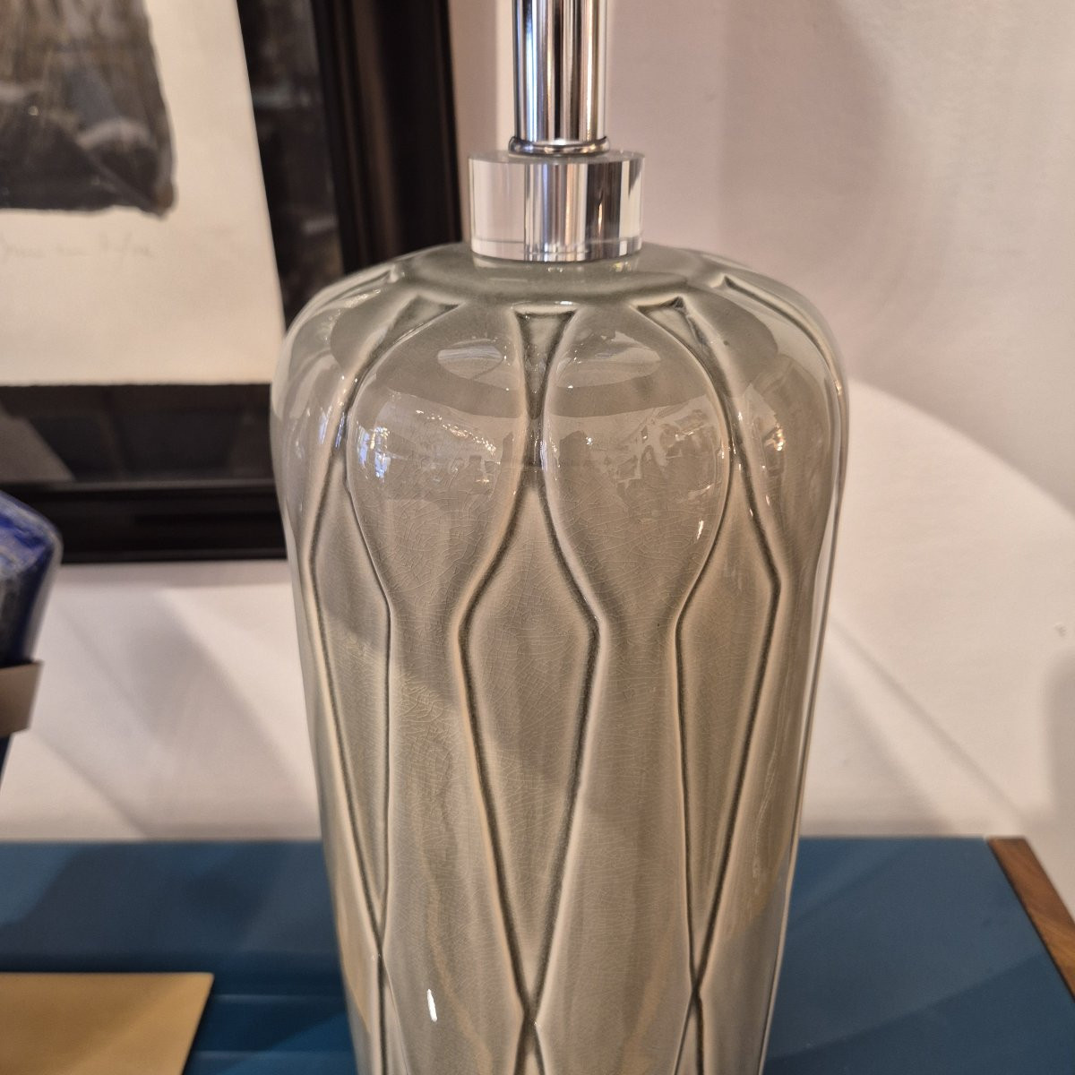 Pair Of Vintage Celadon Ceramic Table Lamps, Italy, Circa 1970-photo-2