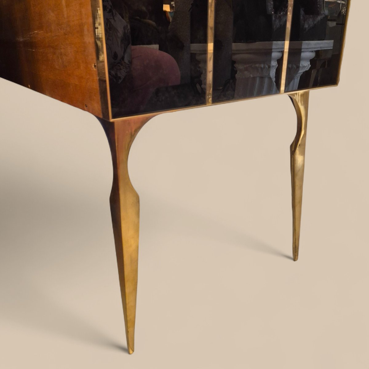 Paire de consoles en verre de Murano noir facetté et laiton doré, vers 1960/70-photo-4