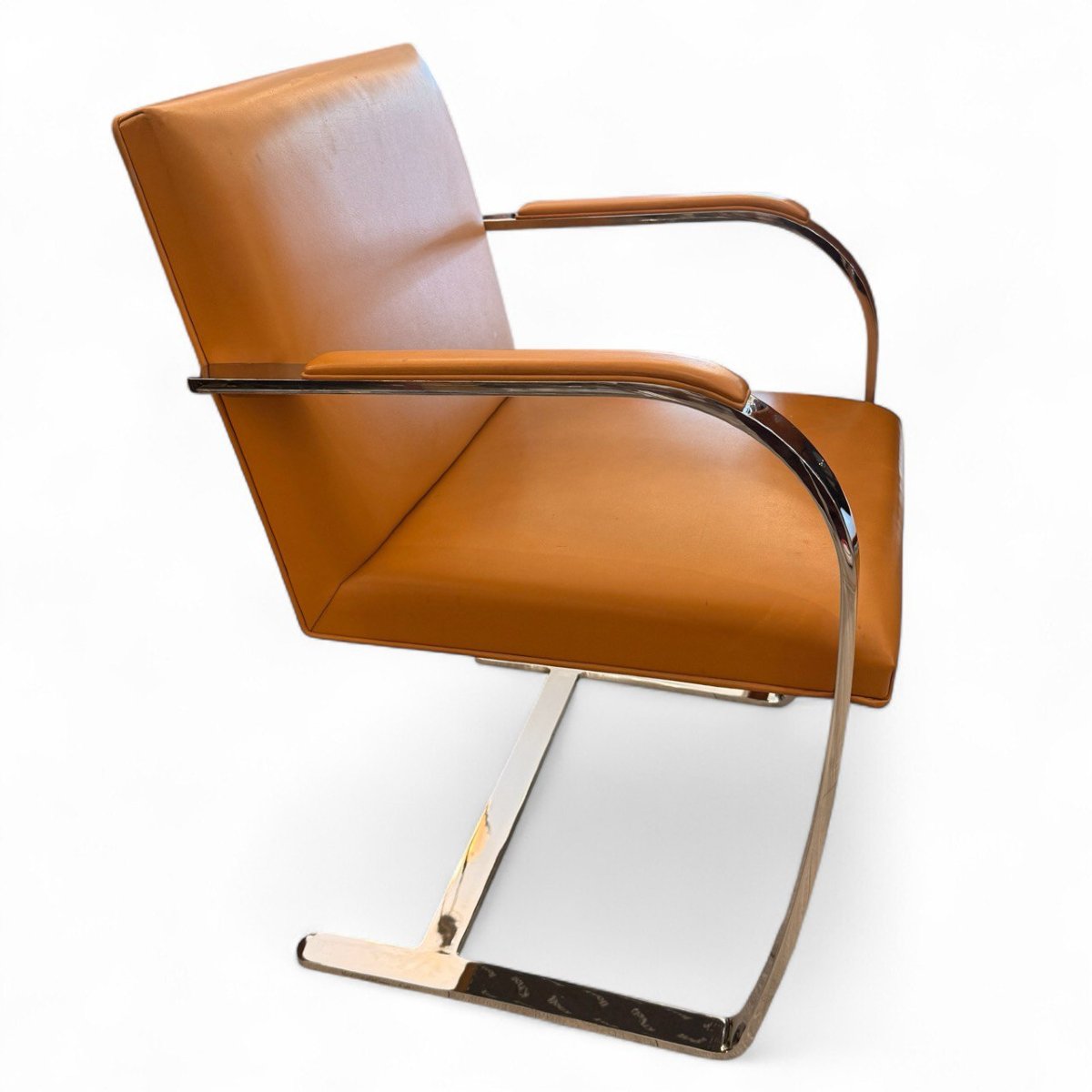 Pair Of Chrome-plated Brno Chairs In Tan Leather By Mies Van Der Rohe, Knoll Edition, 1980-photo-2