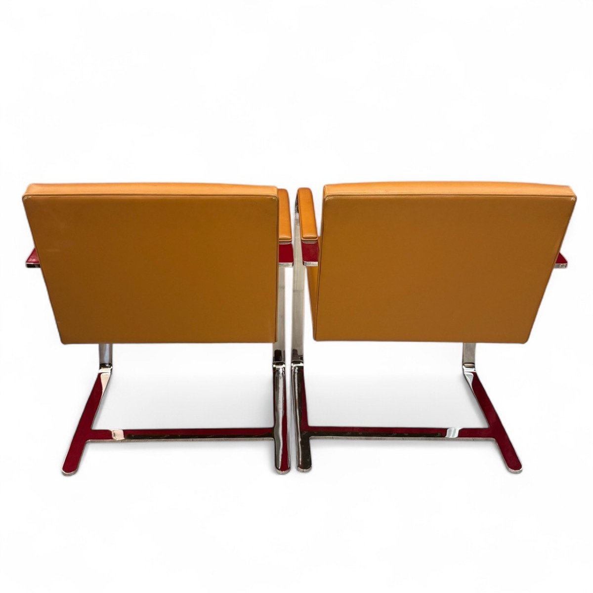 Pair Of Chrome-plated Brno Chairs In Tan Leather By Mies Van Der Rohe, Knoll Edition, 1980-photo-4