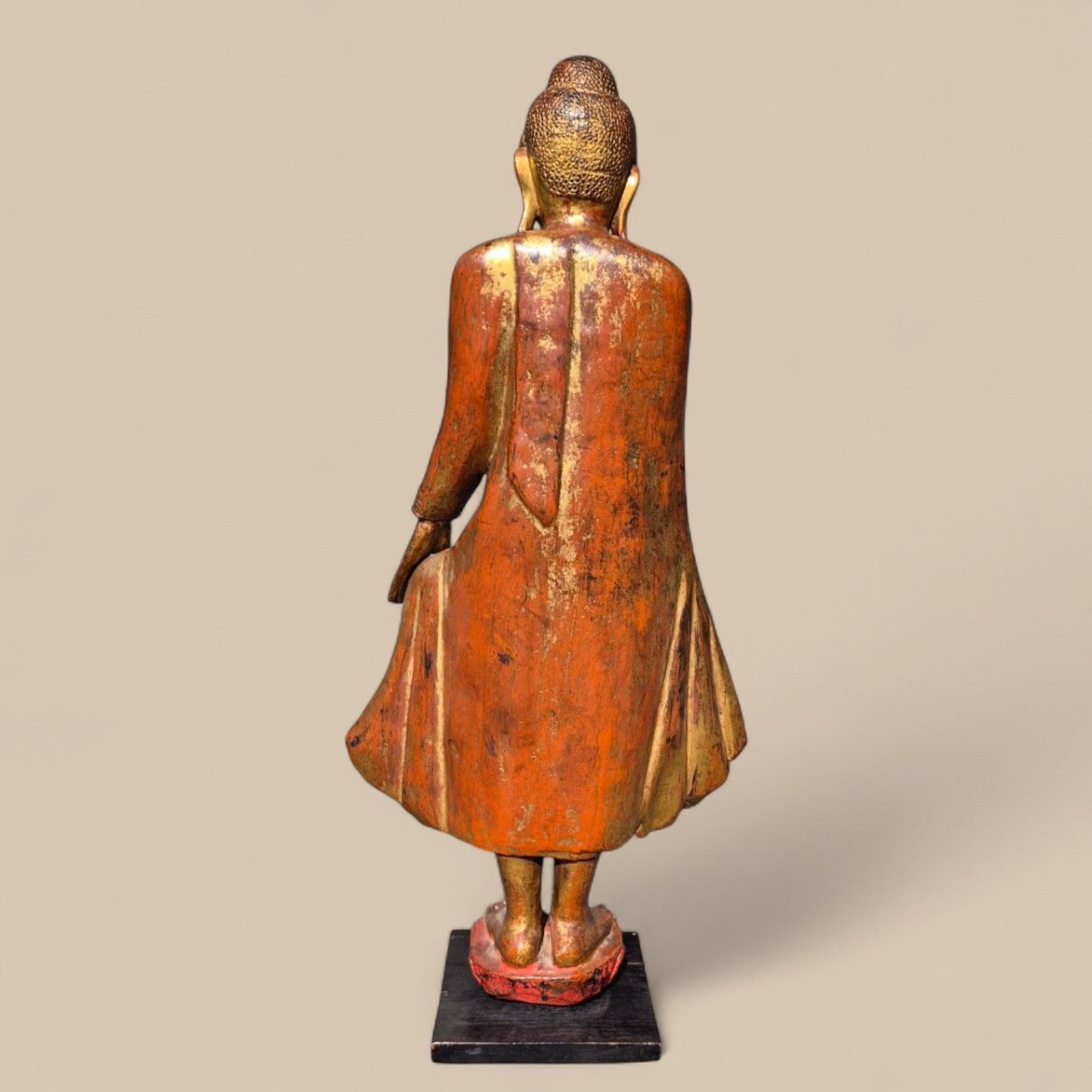 Buddha In Gilded Wood With Stone Inlays – Early 20th Century, Burma-photo-4
