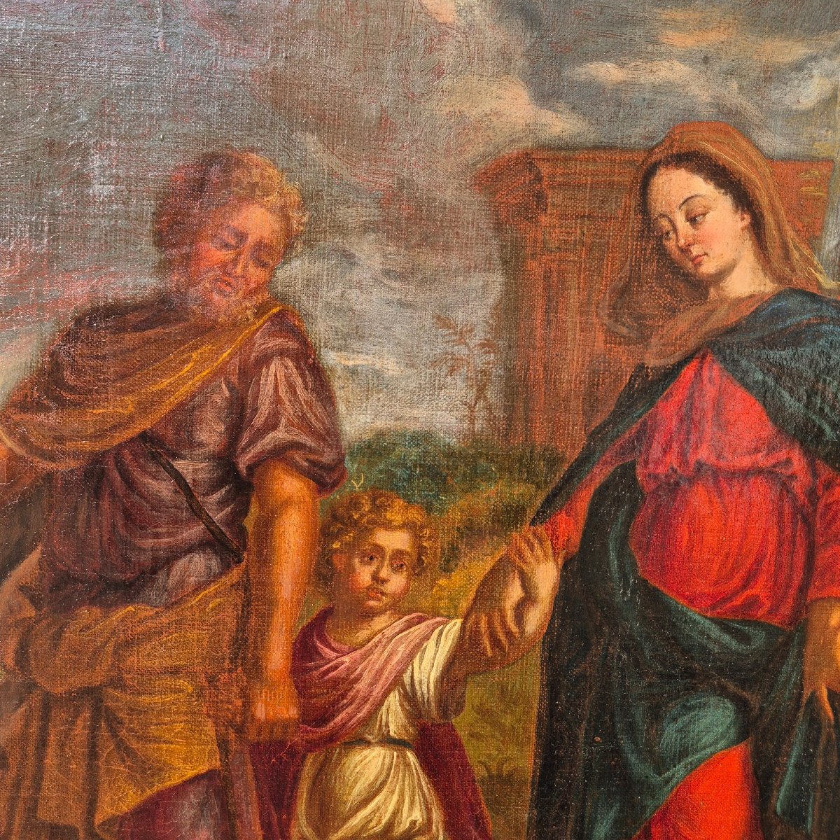 Oil Painting On Canvas Depicting The Return From Egypt, France, 17th Century-photo-3