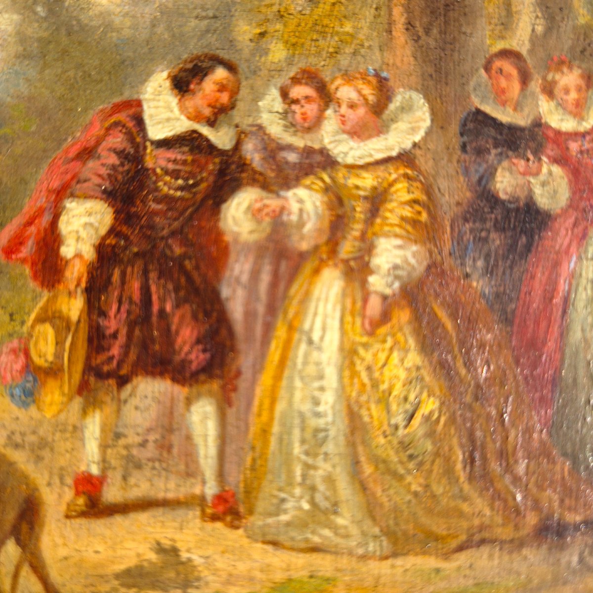 Peinture romantique miniature à l'huile sur bois, 19ème siècle, signée P. Faure-photo-3