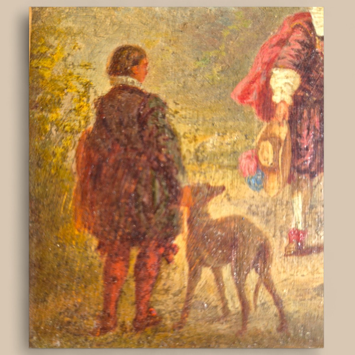 Peinture romantique miniature à l'huile sur bois, 19ème siècle, signée P. Faure-photo-1