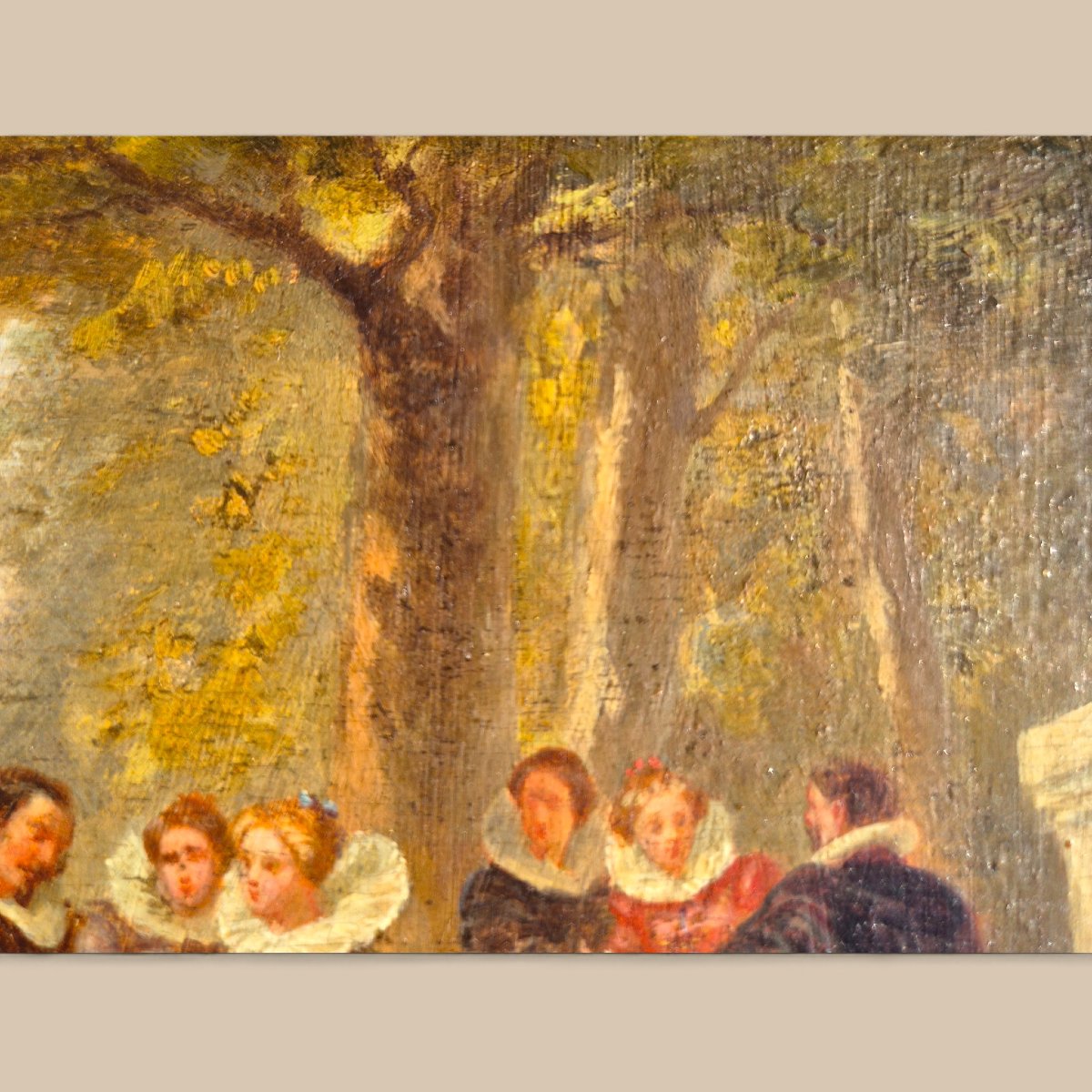 Peinture romantique miniature à l'huile sur bois, 19ème siècle, signée P. Faure-photo-3