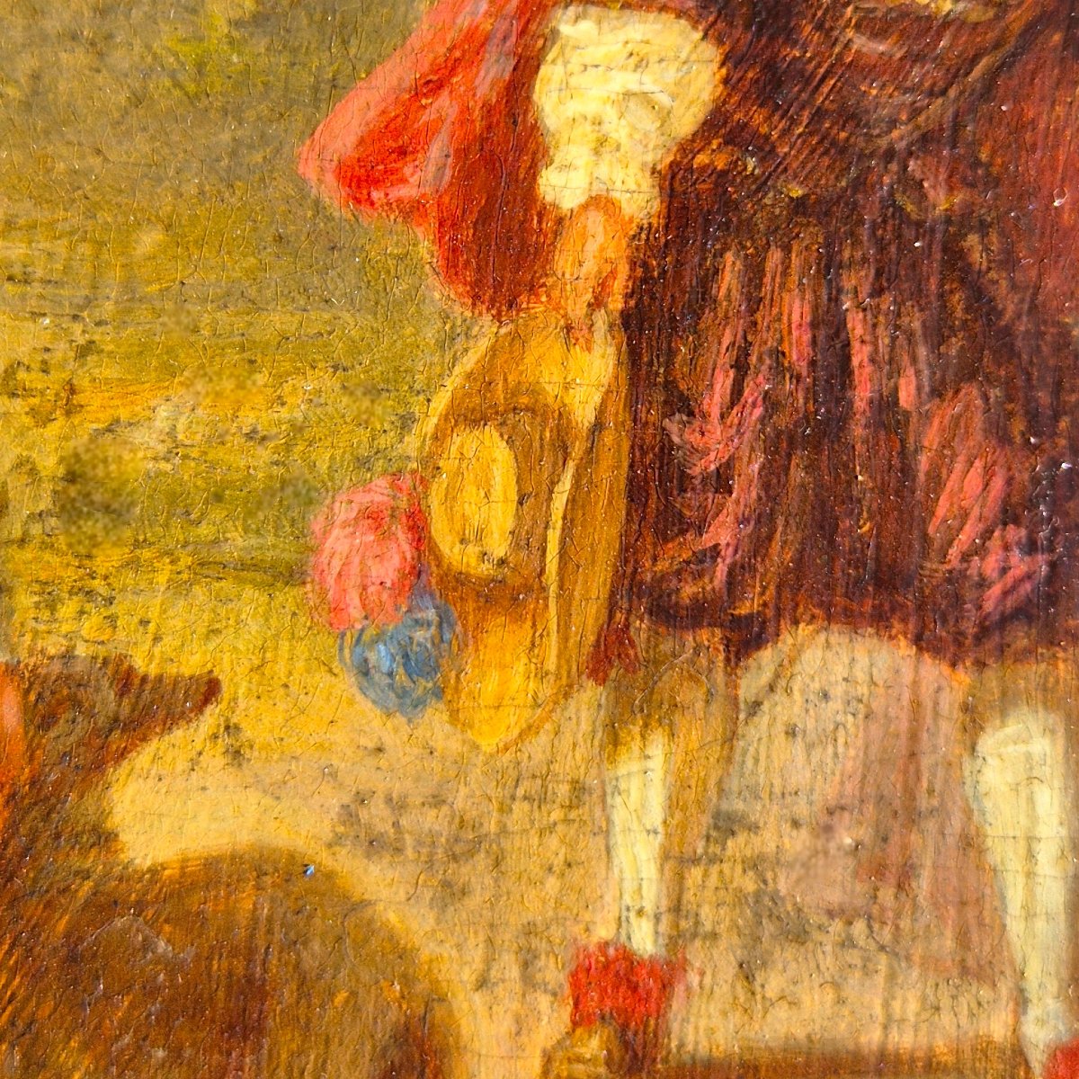 Peinture romantique miniature à l'huile sur bois, 19ème siècle, signée P. Faure-photo-4