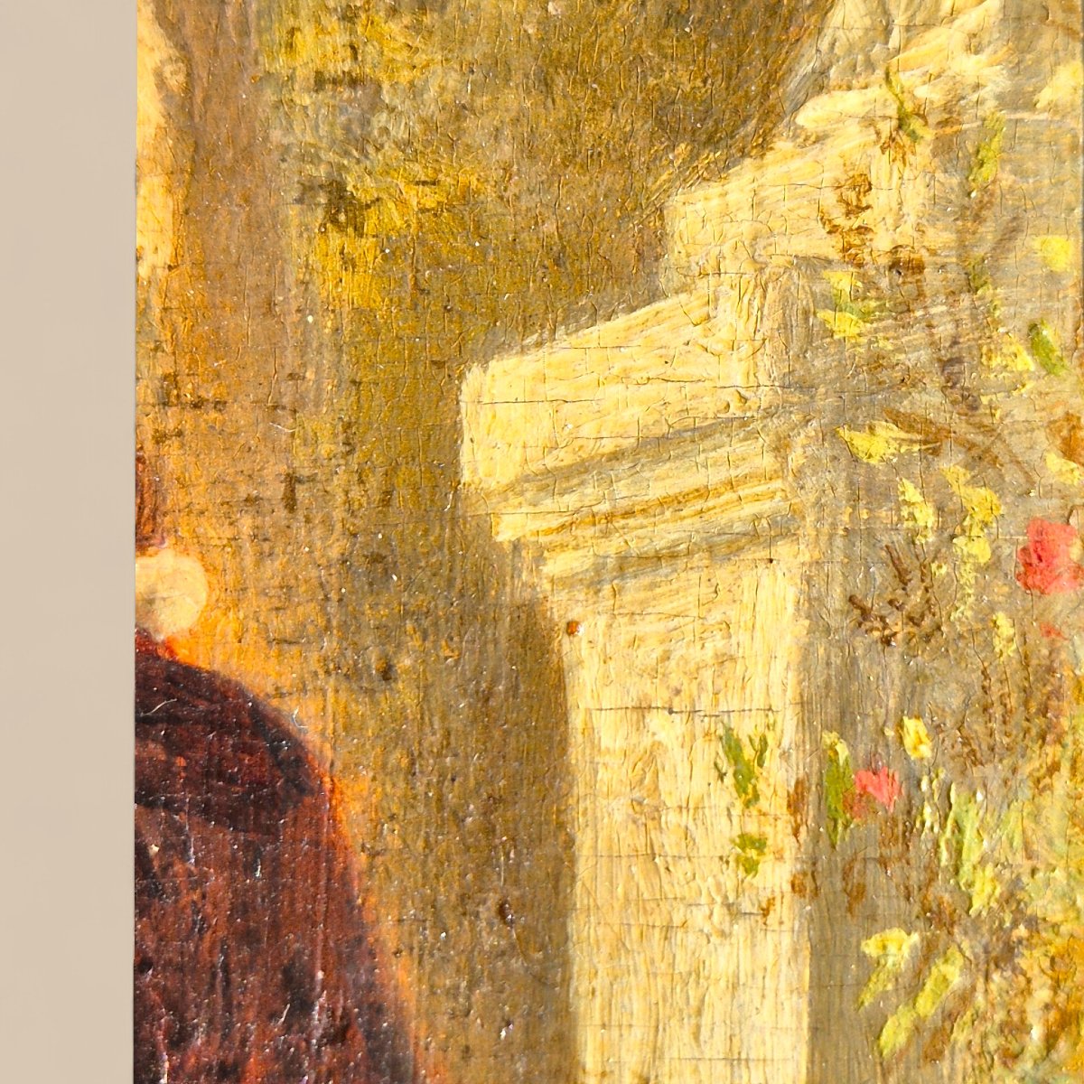 Peinture romantique miniature à l'huile sur bois, 19ème siècle, signée P. Faure-photo-5