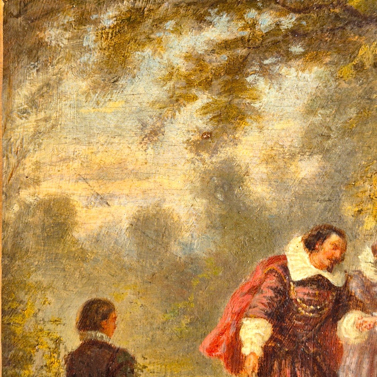 Peinture romantique miniature à l'huile sur bois, 19ème siècle, signée P. Faure-photo-6