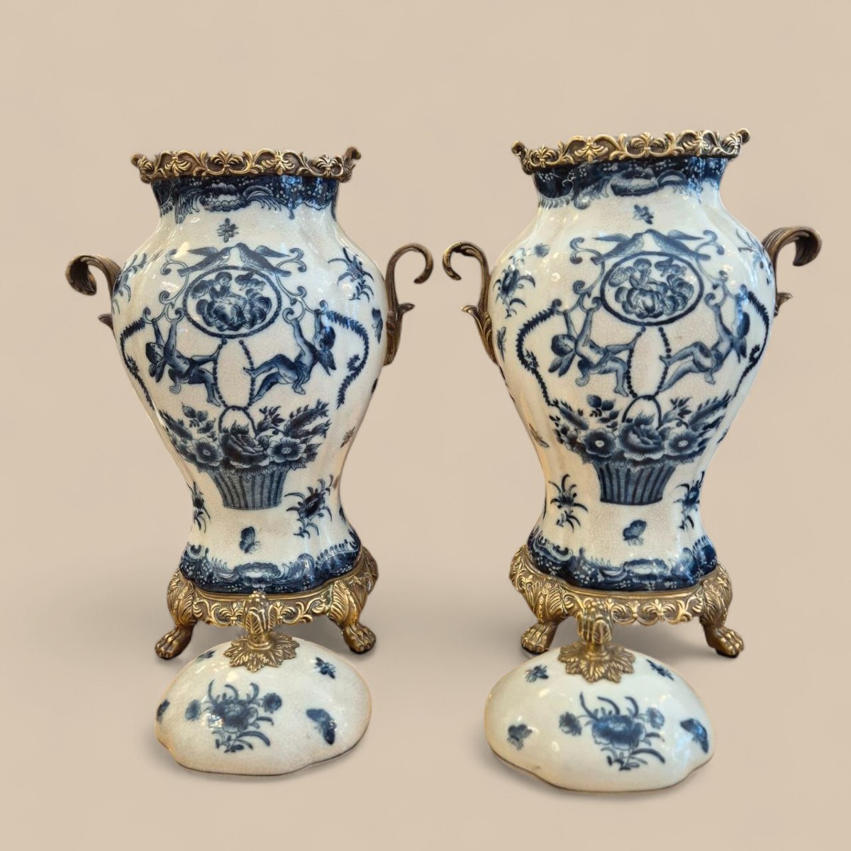Paire de cassolettes en porcelaine craquelée et bronze doré — Wong Lee 1895-photo-4