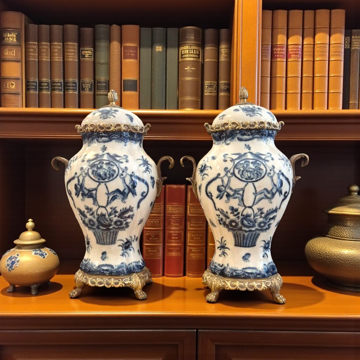 Paire de cassolettes en porcelaine craquelée et bronze doré — Wong Lee 1895-photo-3