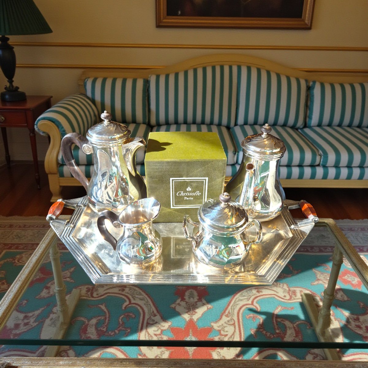 Silver-plated Tea And Coffee Set, Christofle, Paris, With Tray, 1930s-photo-4