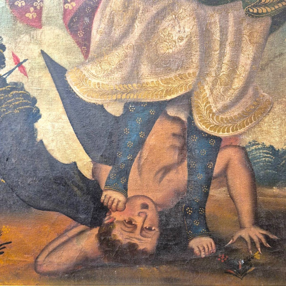 Saint Michael Slaying The Demon, Oil Painting On Canvas, 18th Century-photo-4