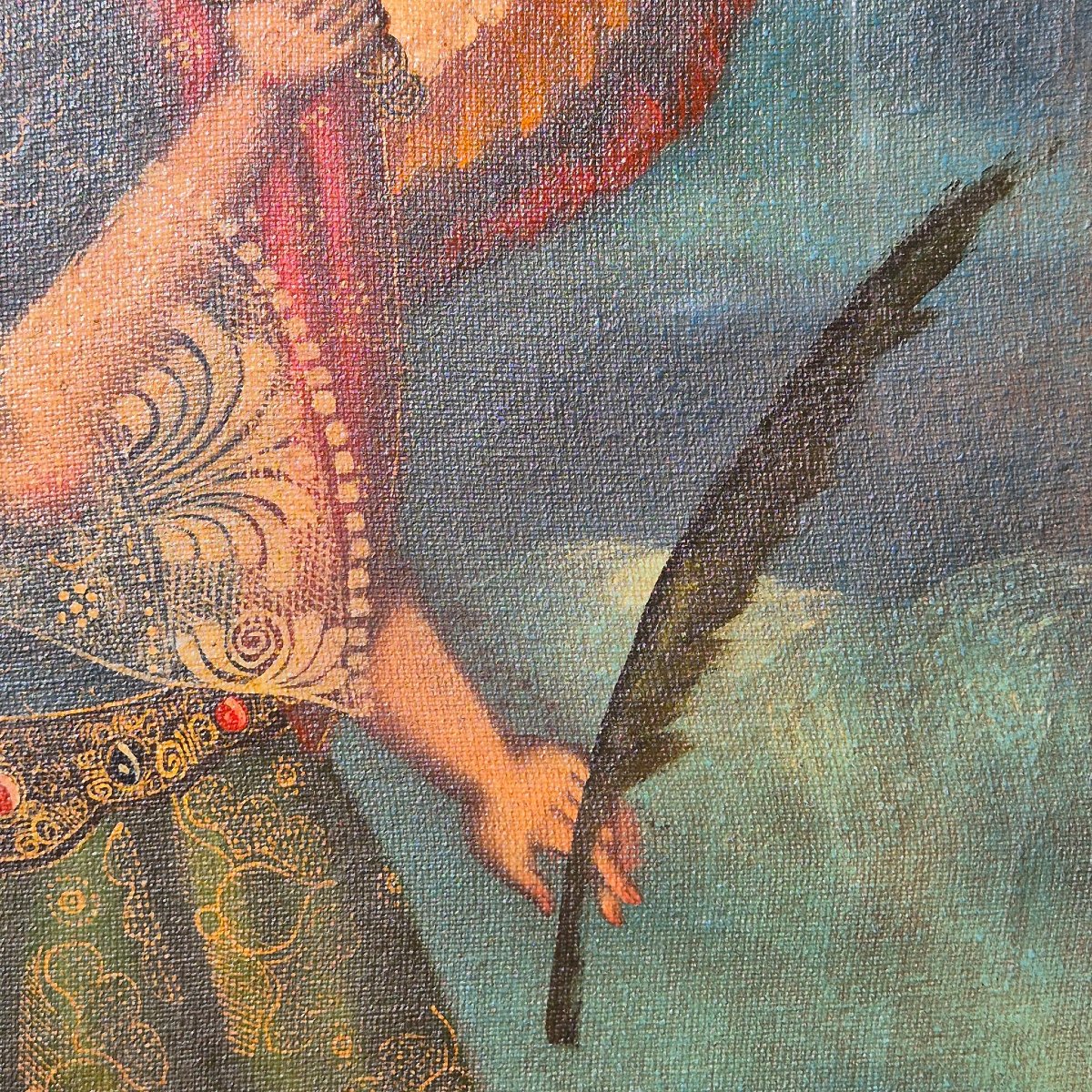 Saint Michael Slaying The Demon, Oil Painting On Canvas, 18th Century-photo-3