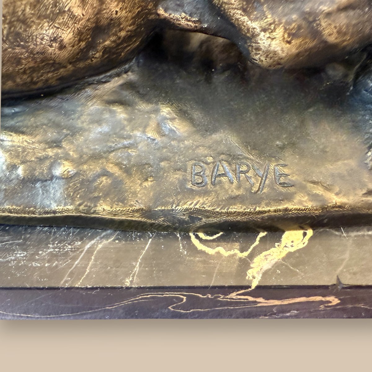 'panther And Caiman' After Barye, Patinated Bronze And Portoro Marble – France, 19th Century-photo-1