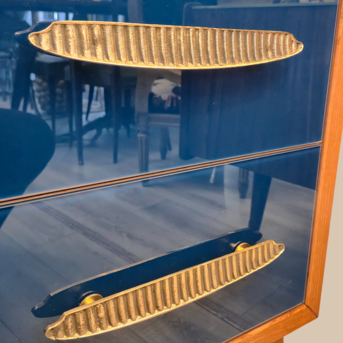 Paire de bout de canapé en verre turquoise de Murano, poignées en laiton, années 1960/1970-photo-4