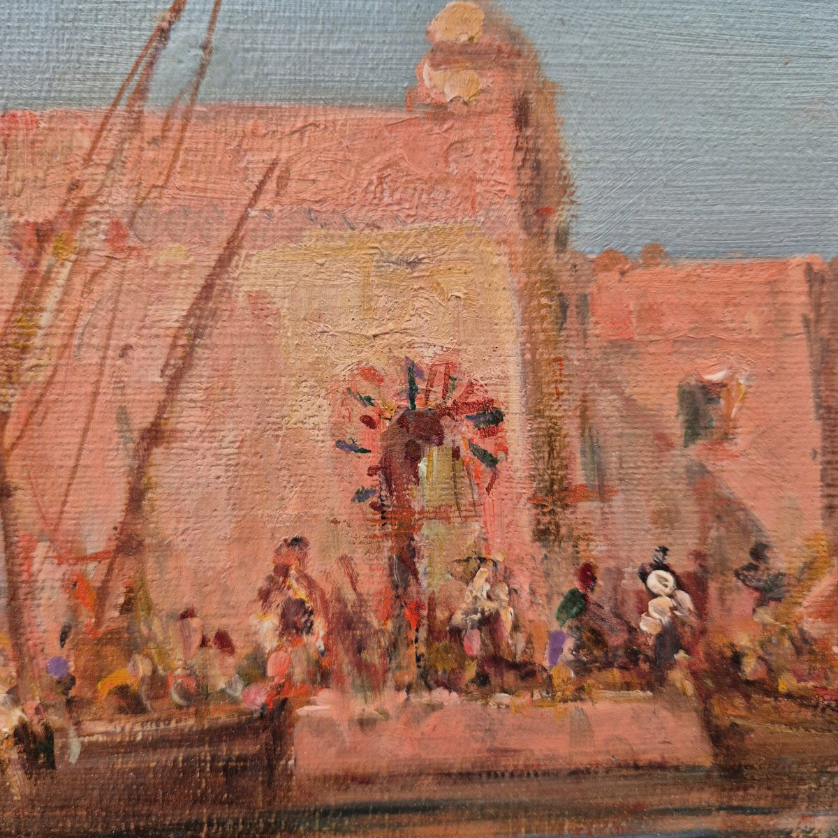 Henri Malfroy-savigny, Lively View Of A Mediterranean Port – Oil On Canvas – Circa 1930-photo-5