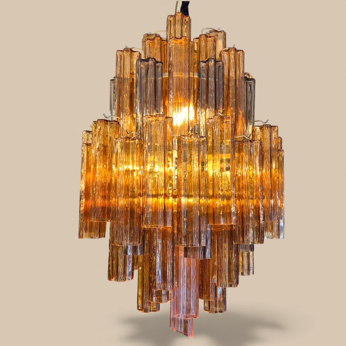 Lustre Murano années 1970 en verre polylobé orangé – D'après Venini, Style Hollywood Regency-photo-1