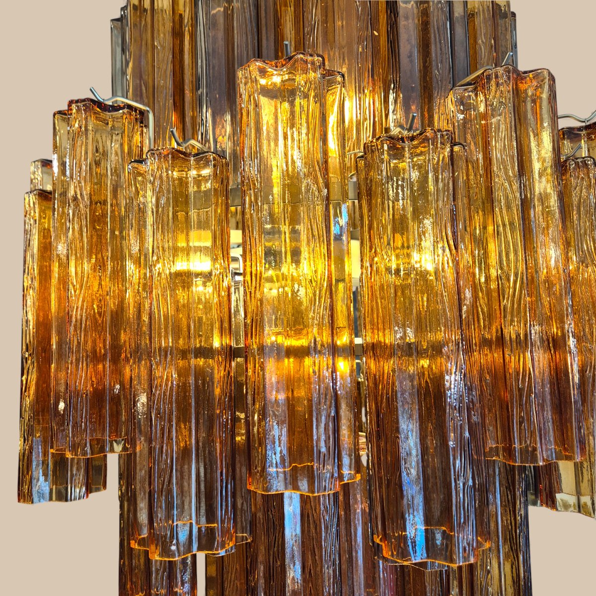 Lustre Murano années 1970 en verre polylobé orangé – D'après Venini, Style Hollywood Regency-photo-6