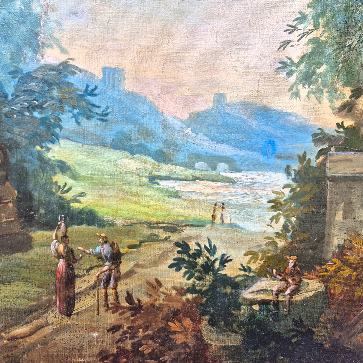 Paysage aux ruines antiques, huile sur toile, France, XIXᵉ siècle-photo-7