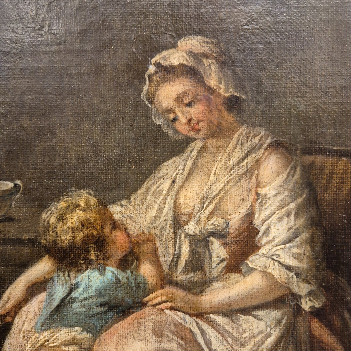 Charming 18th-century Genre Scene After Greuze — Mother And Child-photo-4