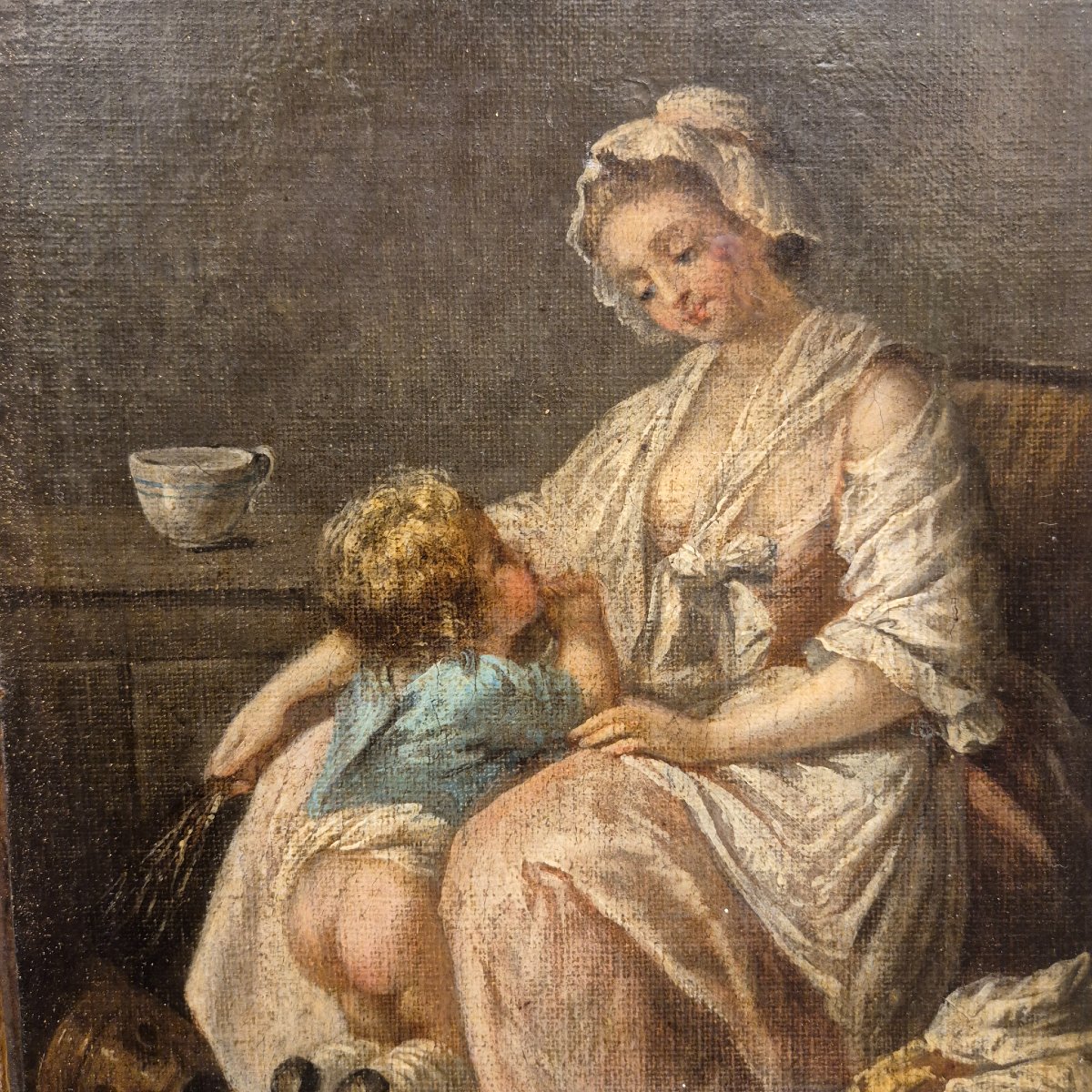 Charming 18th-century Genre Scene After Greuze — Mother And Child-photo-5