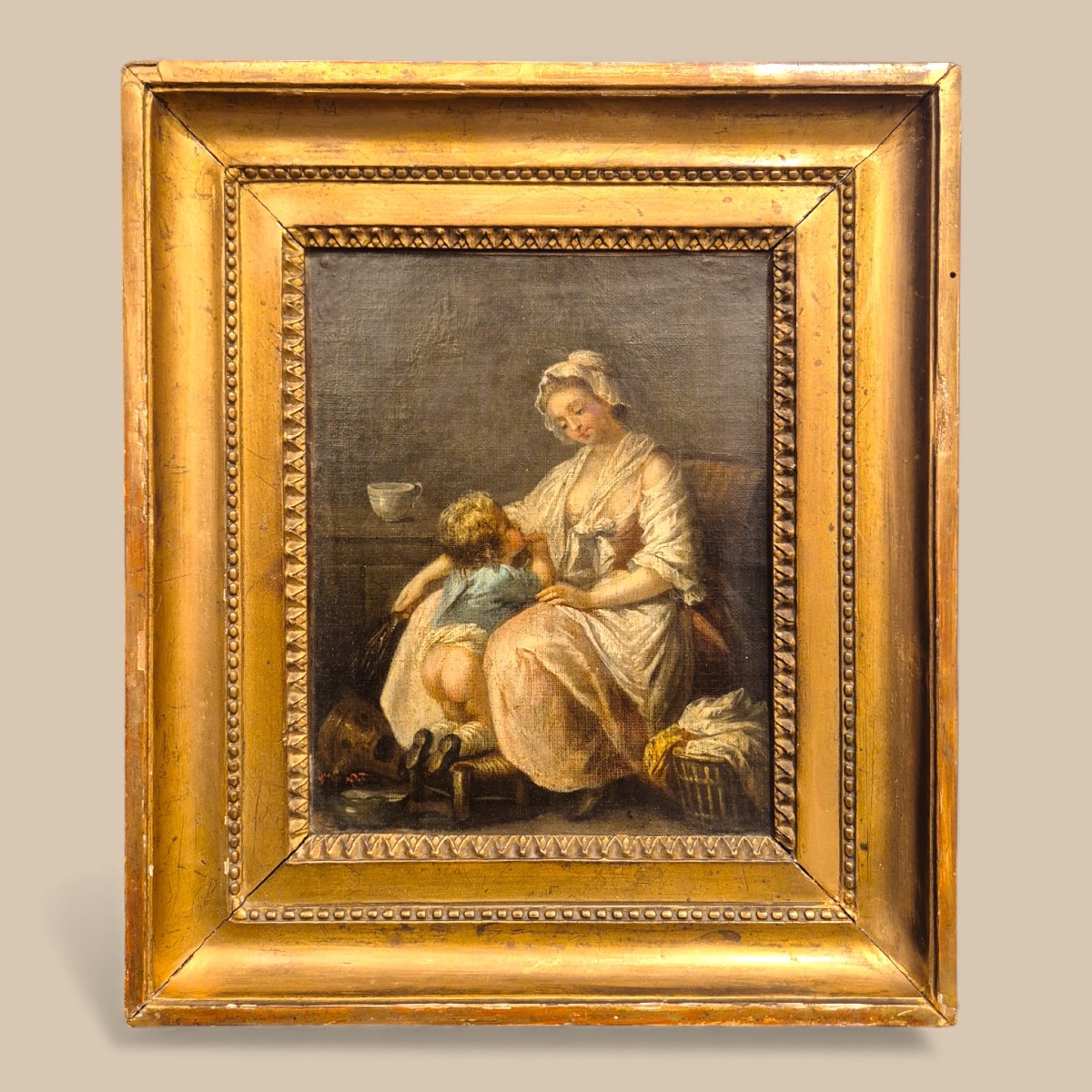 Charming 18th-century Genre Scene After Greuze — Mother And Child