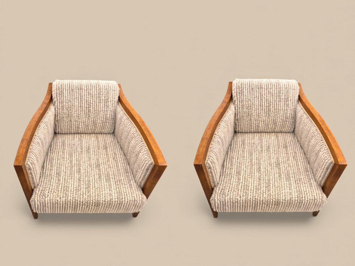 Pair Of Italian Art Deco Armchairs From The 1970s, Newly Reupholstered-photo-3