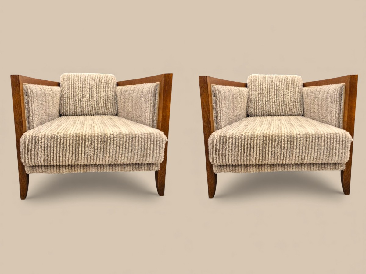Pair Of Italian Art Deco Armchairs From The 1970s, Newly Reupholstered