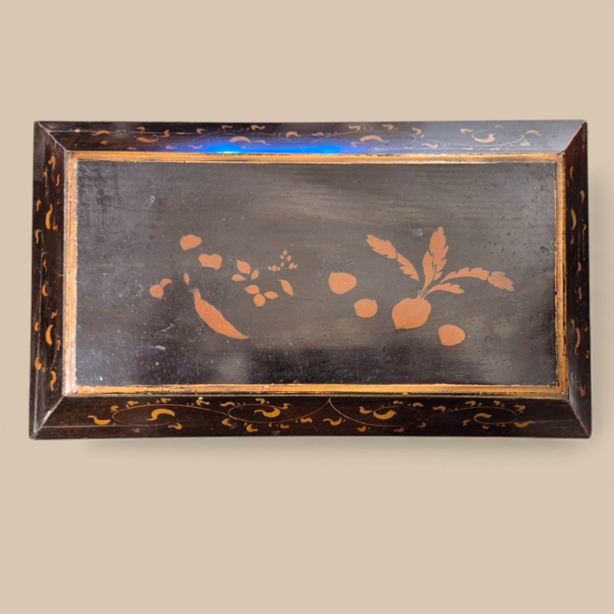 Large Chinese Jewelry Box, 19th Century – Black Lacquer On Wood With Engraved Metal Fittings-photo-1