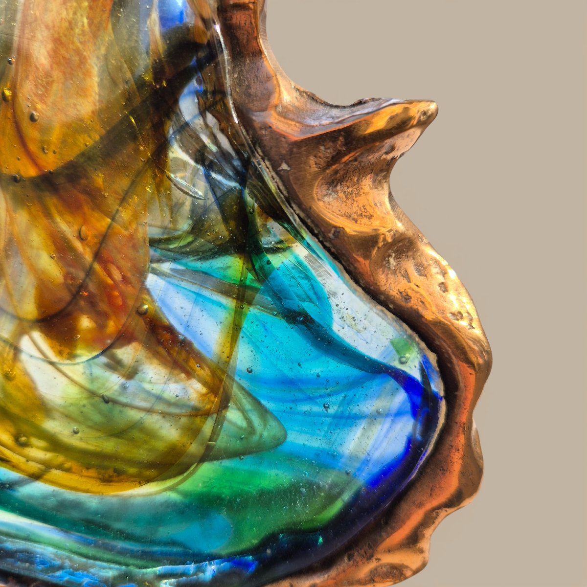 Sculpture en bronze et pâte de verre par Yves Lohé, France, circa 1970-photo-1