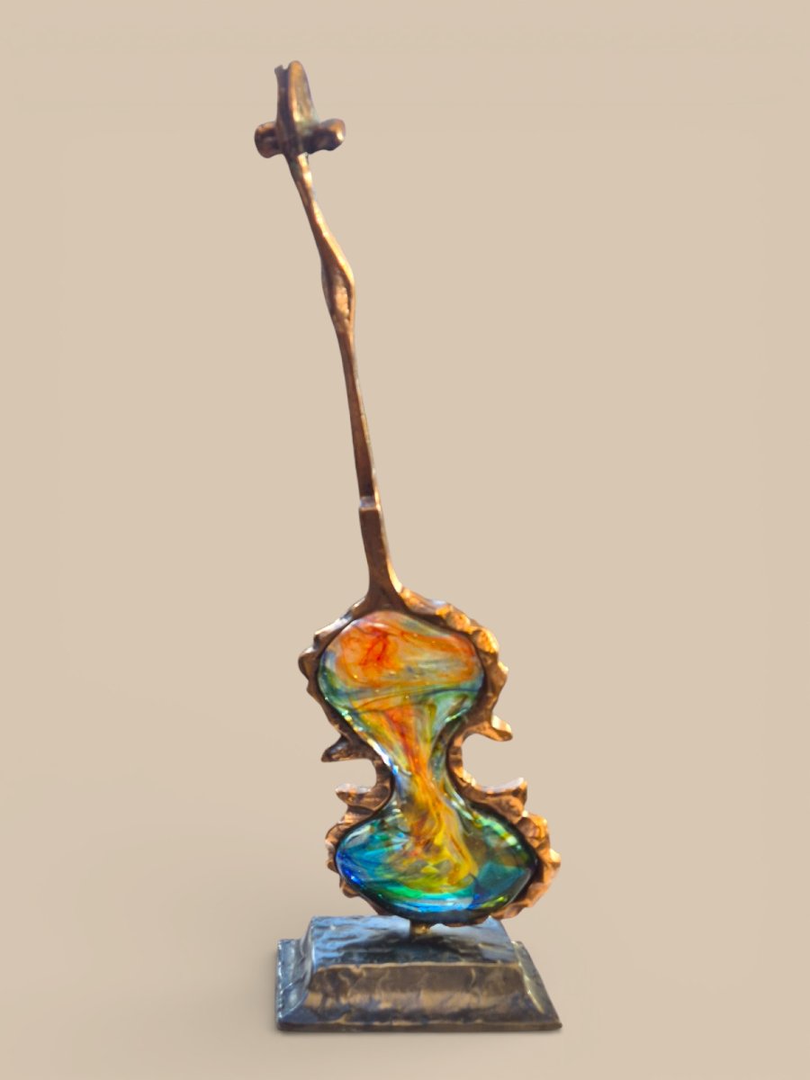 Sculpture en bronze et pâte de verre par Yves Lohé, France, circa 1970-photo-4