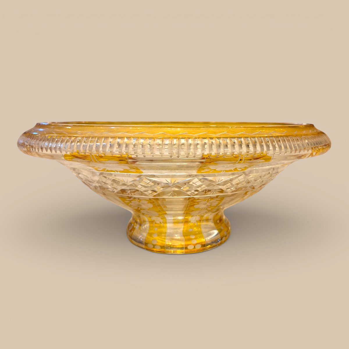 Coupe ancienne en cristal doublé ambre à décor fleuri– Époque victorienne, 19ème siècle-photo-5