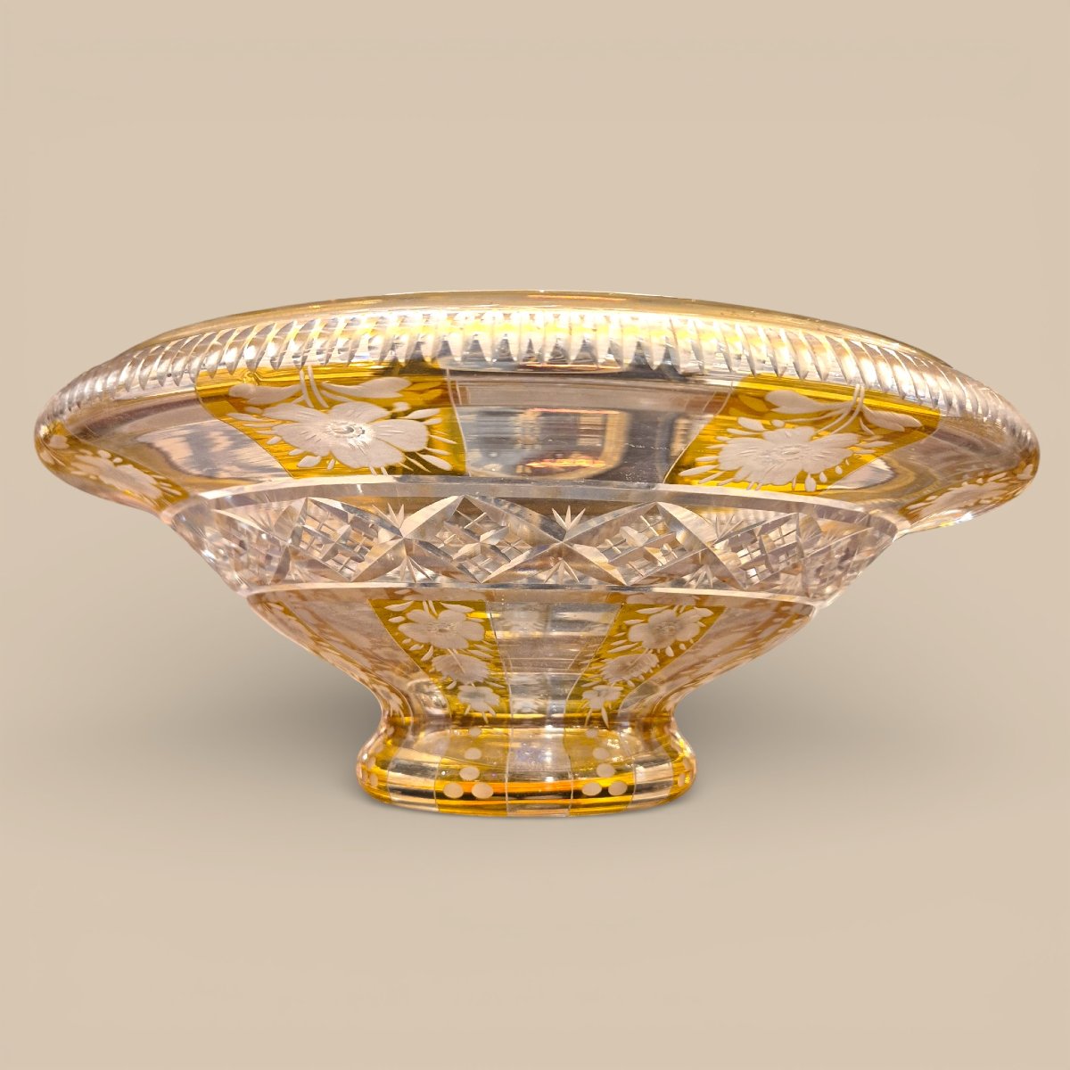 Coupe ancienne en cristal doublé ambre à décor fleuri– Époque victorienne, 19ème siècle-photo-6