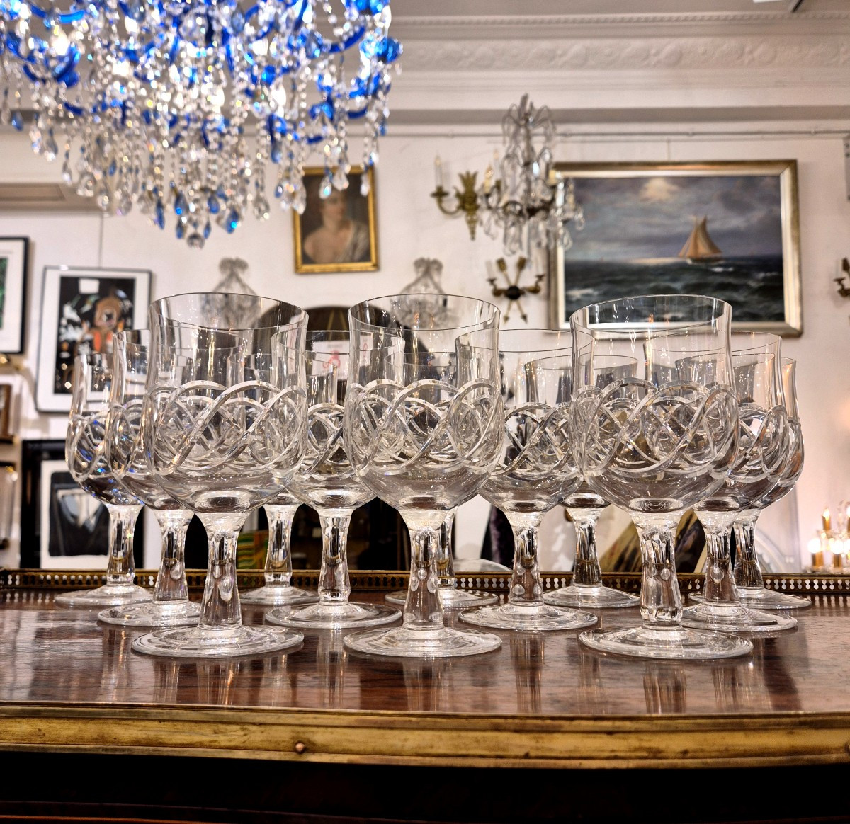 Service de 12 grands verres en cristal – Style Art Déco, circa 1950