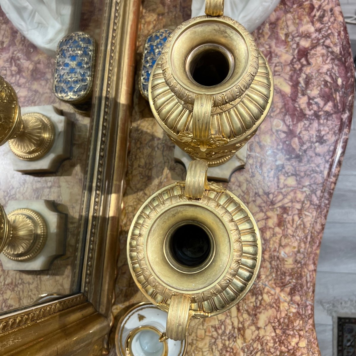 Pair Of Large Antique Gilt Bronze Vases, 19th Century-photo-4