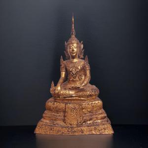 Bouddha En Bronze Doré, Thaïlande, 19eme Siècle 
