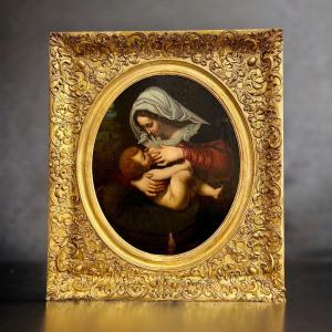 Painting Virgin And Child, 19th Century