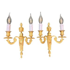 Pair Of Louis XVI Style Sconces In Gilt Bronze